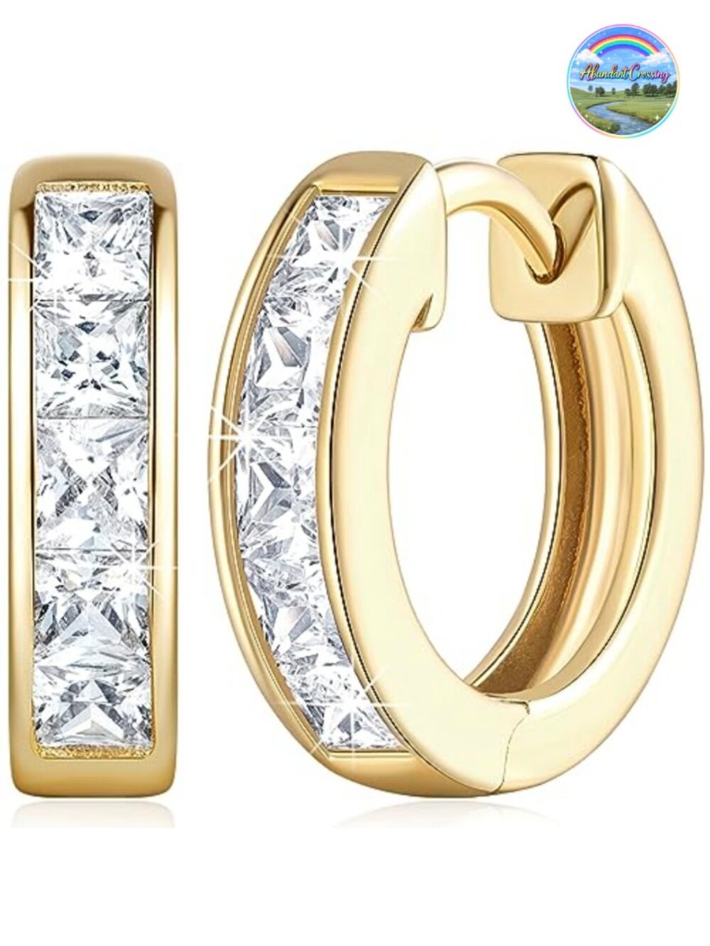 14K Gold Plated Huggie Hoop Earrings for Women with Cubic Zirconia